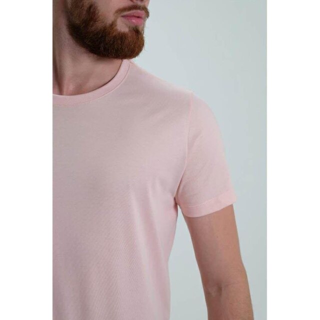 Camiseta Masculina Gola Redonda Básica Rosa Claro Algodão