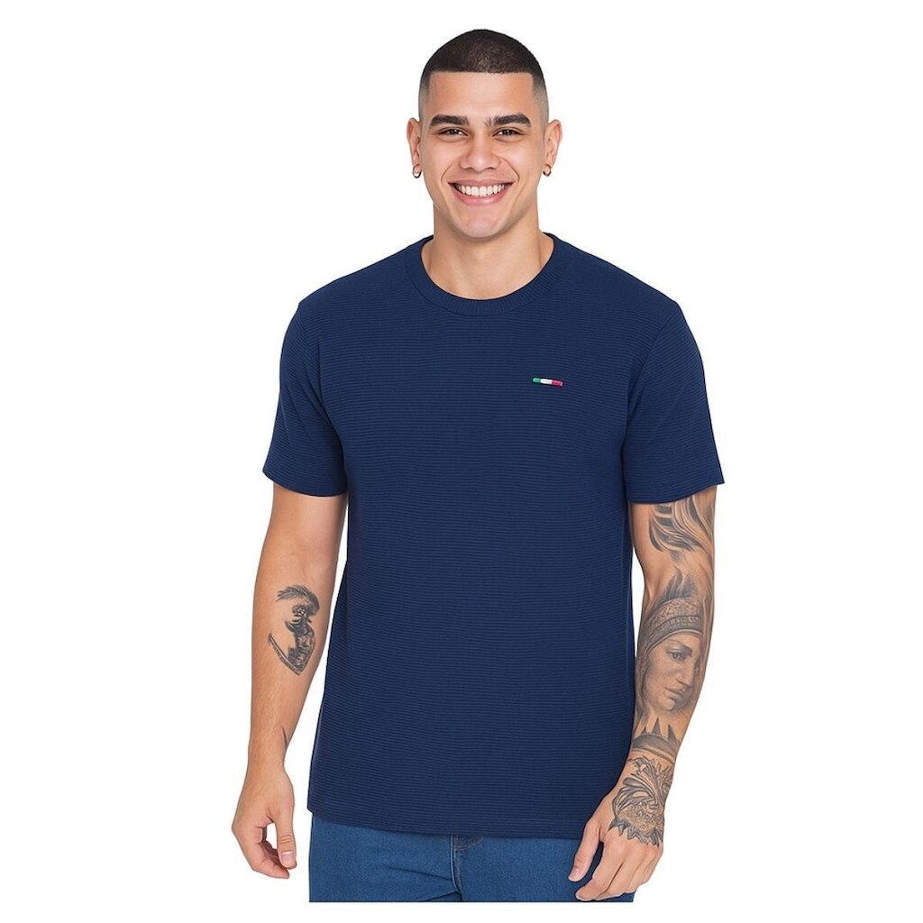 Camiseta Masculina Industrie Malha Fusion Premium Gola Careca Bordado Itália Estilo Casual