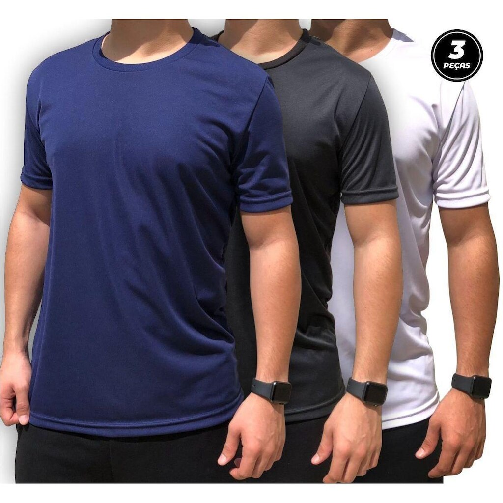 Camiseta Masculina Kit 3 Camisa Manga Curta Alta Transpiração P/Esportes Academia Caminhada