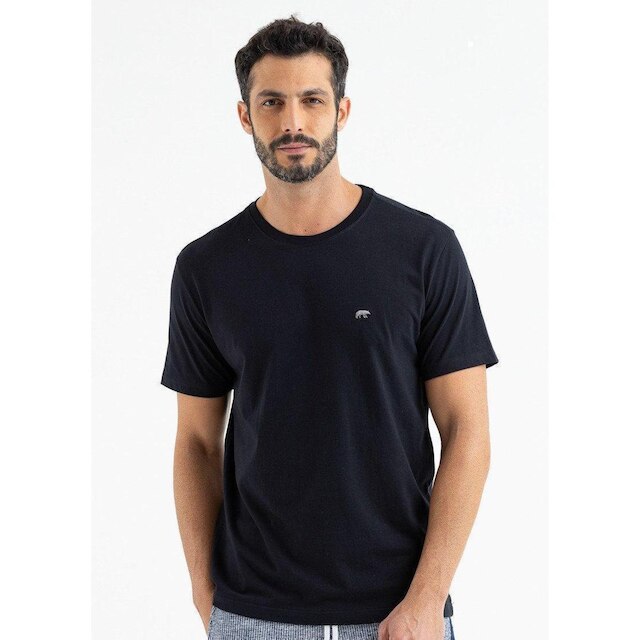 Camiseta Masculina Manga Curta Básica Premium com Bordado Urso