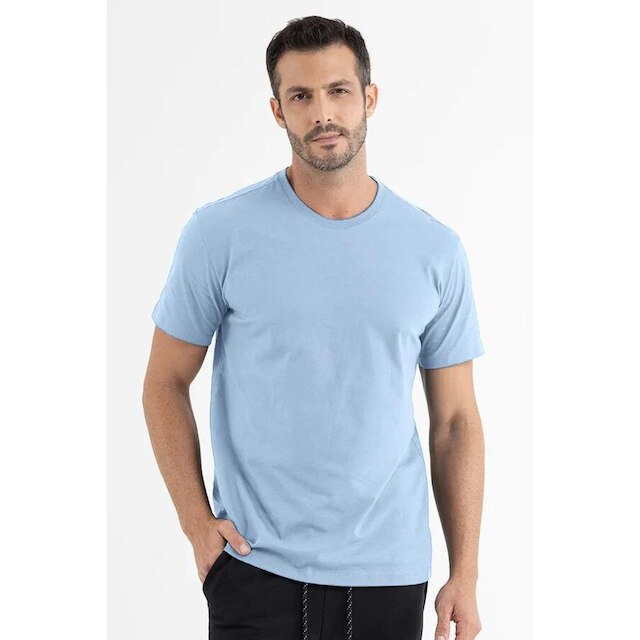 Camiseta Masculina Manga Curta Básica Premium Lisa Azul Brisa
