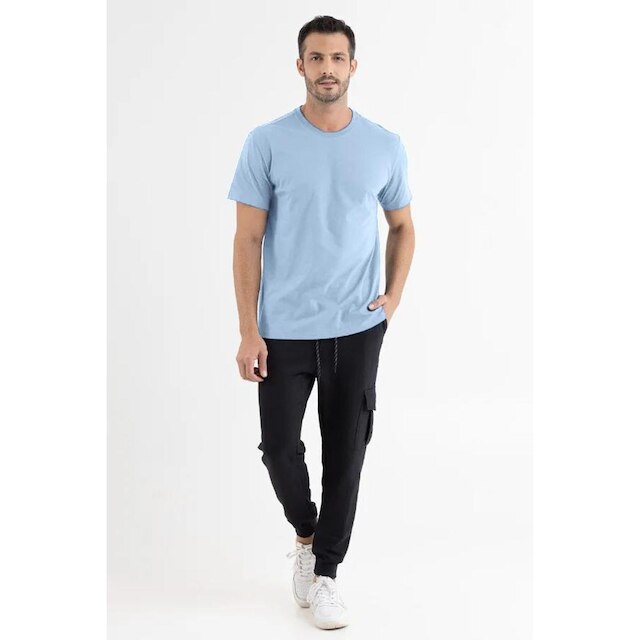 Camiseta Masculina Manga Curta Básica Premium Lisa Azul Brisa