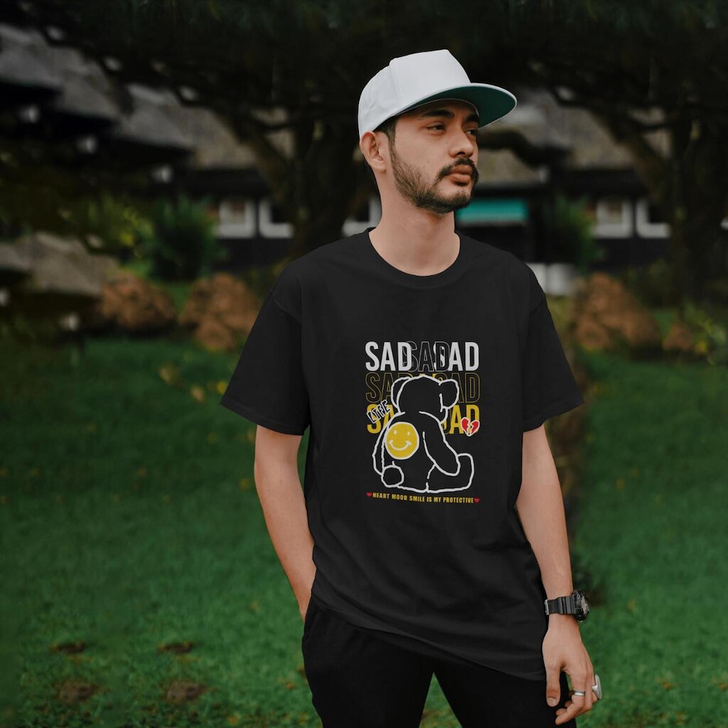 Camiseta Masculina Manga Curta Bear Sad Estilosa Confortável em Algodão do P ao G1