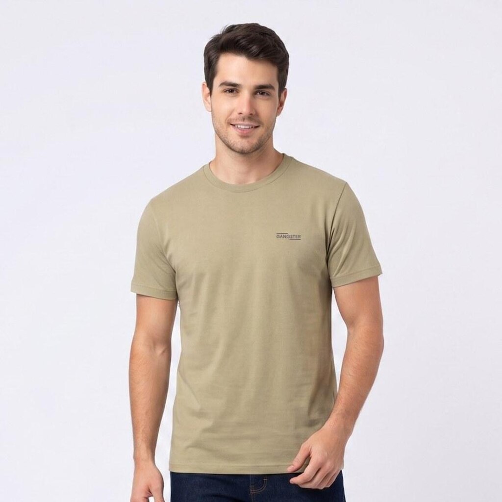 Camiseta Masculina Manga Curta Casual Lisa Gangster