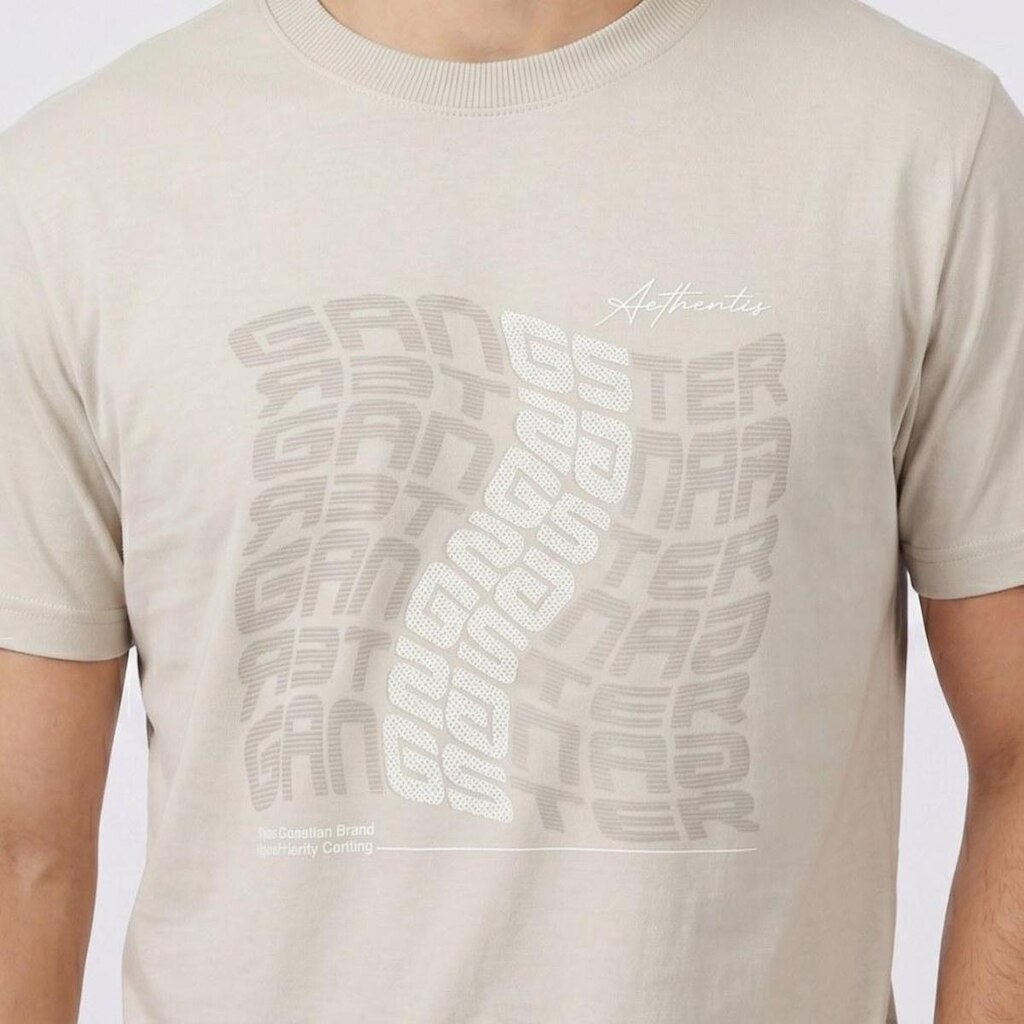 Camiseta Masculina Manga Curta Com Estampa Central Gangster