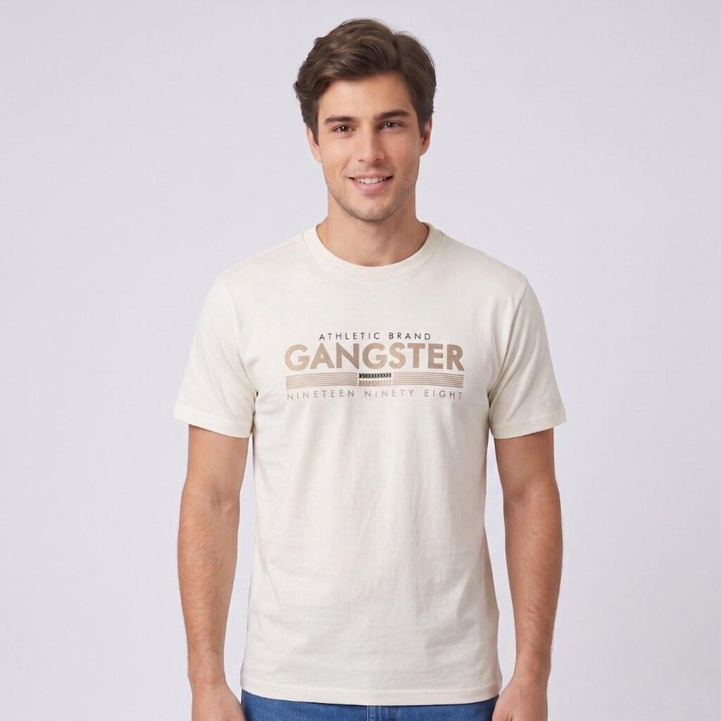 Camiseta Masculina Manga Curta Com Estampa Central Gangster