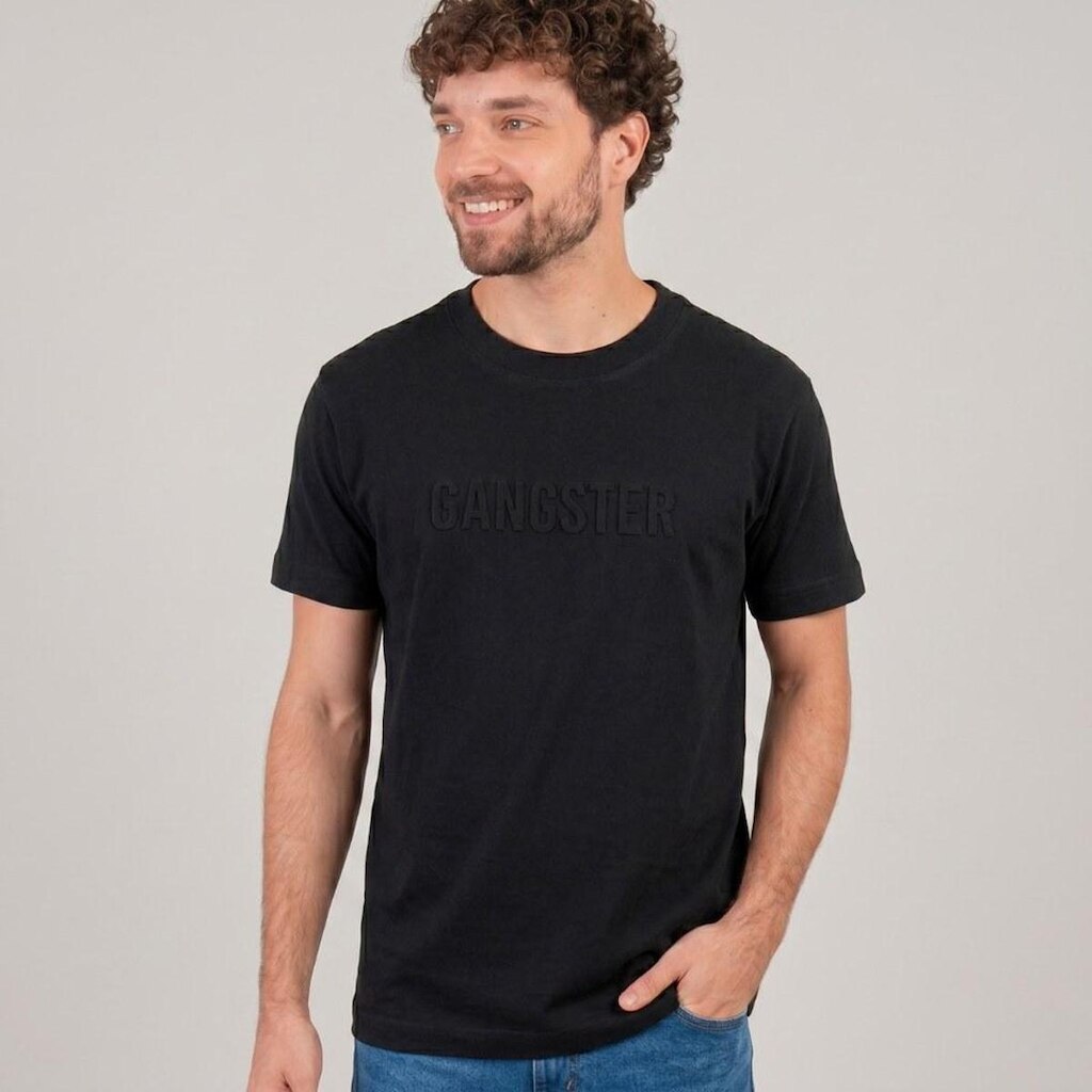 Camiseta Masculina Manga Curta Lisa Com Relevo Gangster