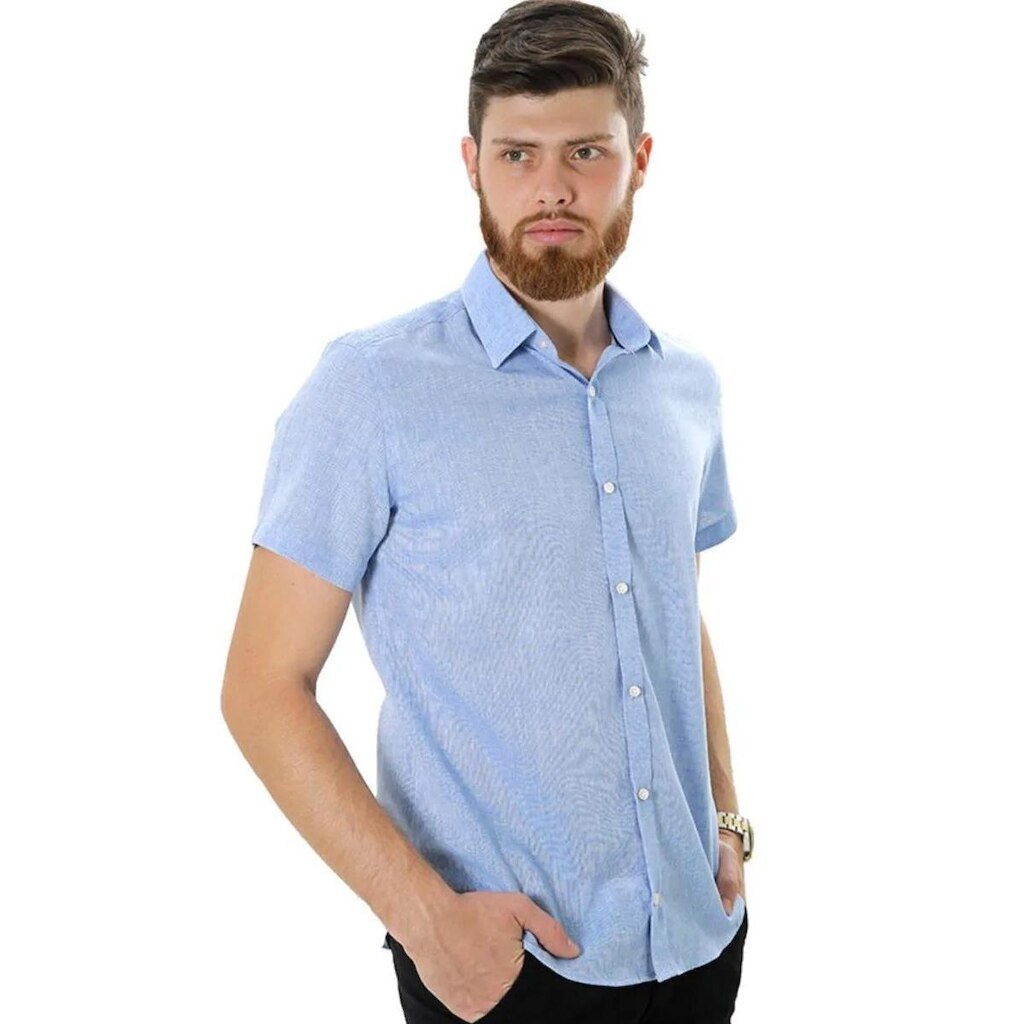 Camiseta Masculina Manga Curta Slim Fit Linho