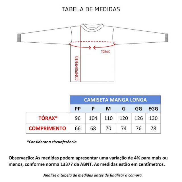 Camiseta Masculina Manga Longa 65% Poliéster e 35% Viscose
