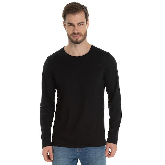 Camiseta Masculina Manga Longa de Algodão Premium Lisa
