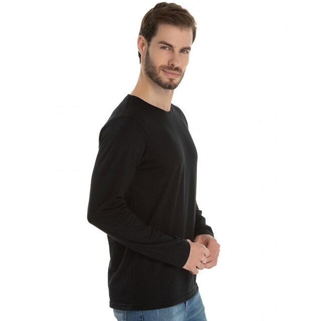 Camiseta Masculina Manga Longa de Algodão Premium Lisa