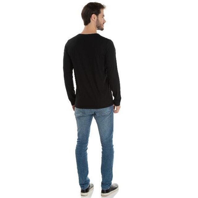 Camiseta Masculina Manga Longa de Algodão Premium Lisa