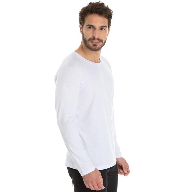 Camiseta Masculina Manga Longa de Algodão Premium Lisa