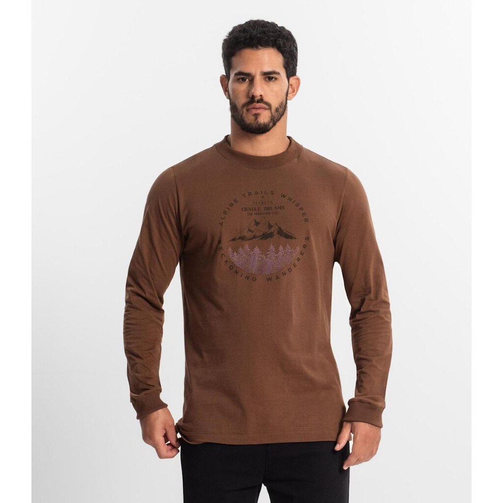 Camiseta Masculina Manga Longa Diametro Marrom