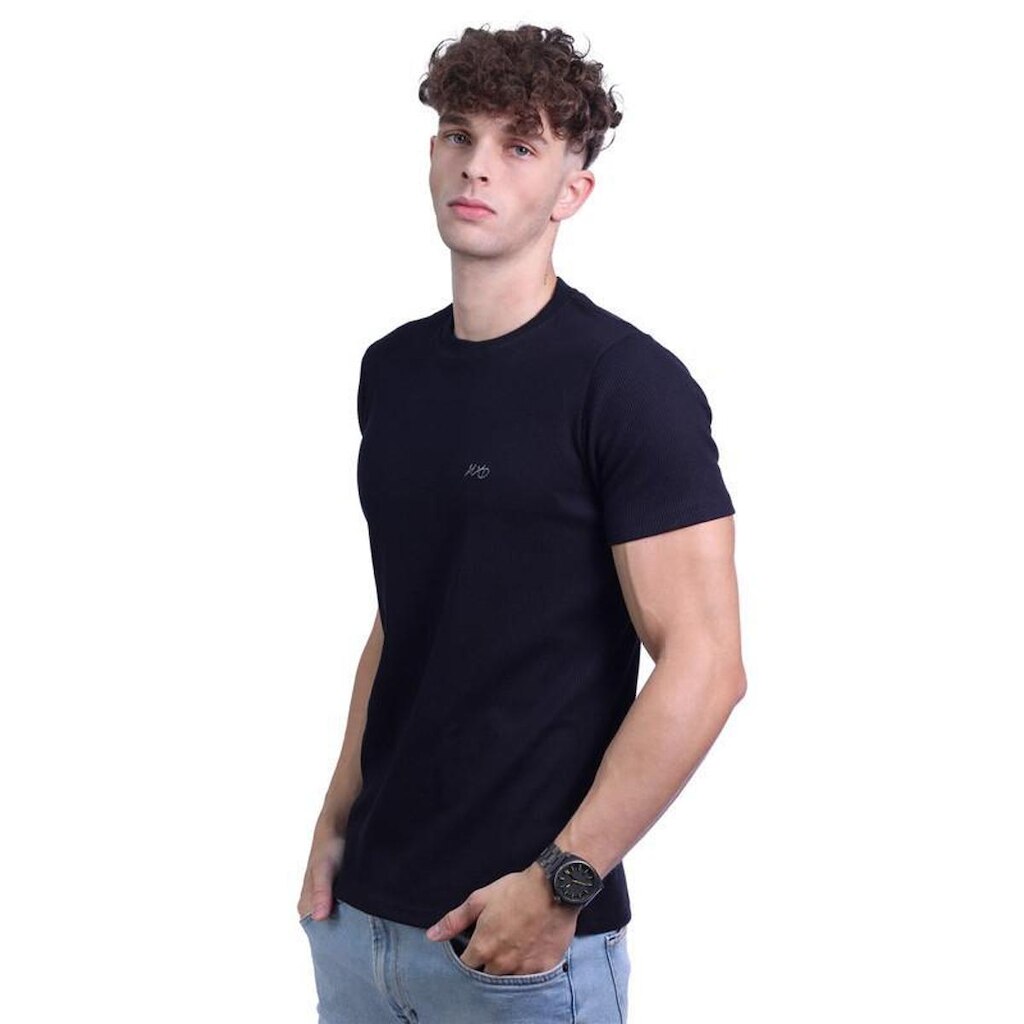 Camiseta Masculina Mxd Conceito Malha Trabalhada E Canelada