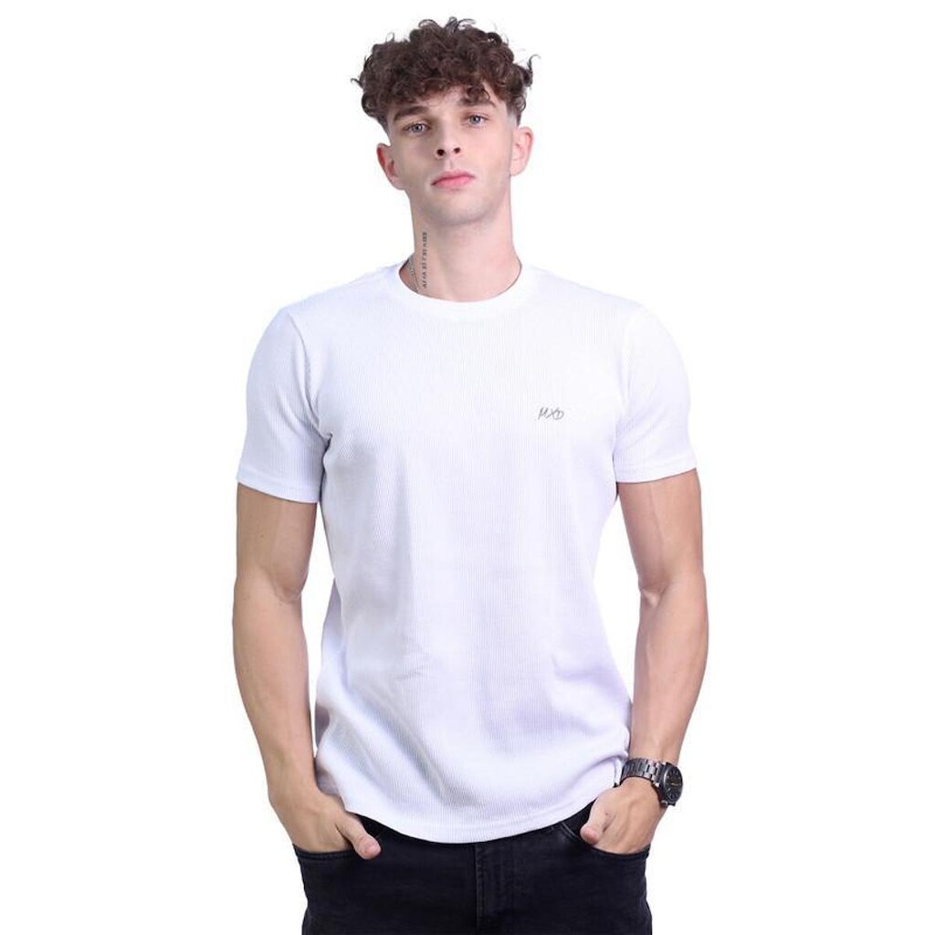Camiseta Masculina Mxd Conceito Malha Trabalhada E Canelada