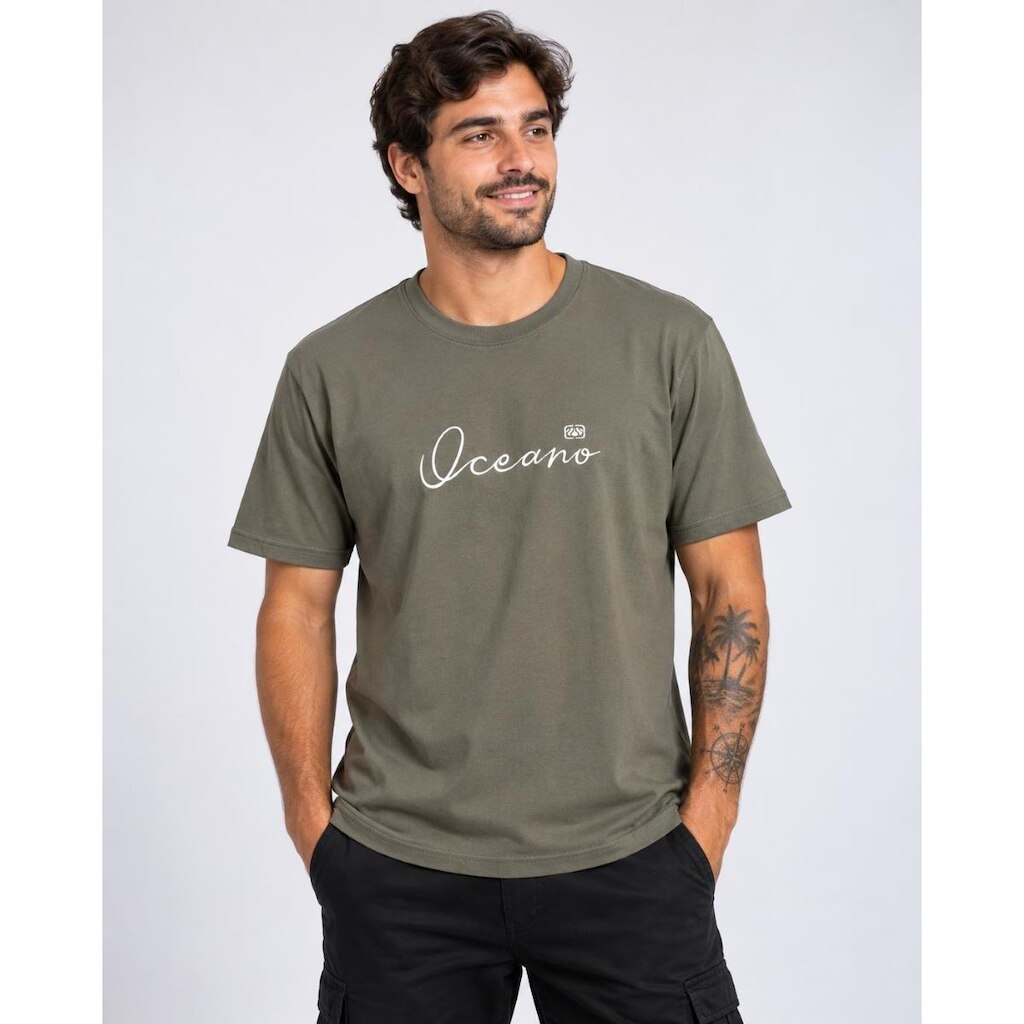 Camiseta Masculina Oceano Bordado Relevo Tech Gold 103569