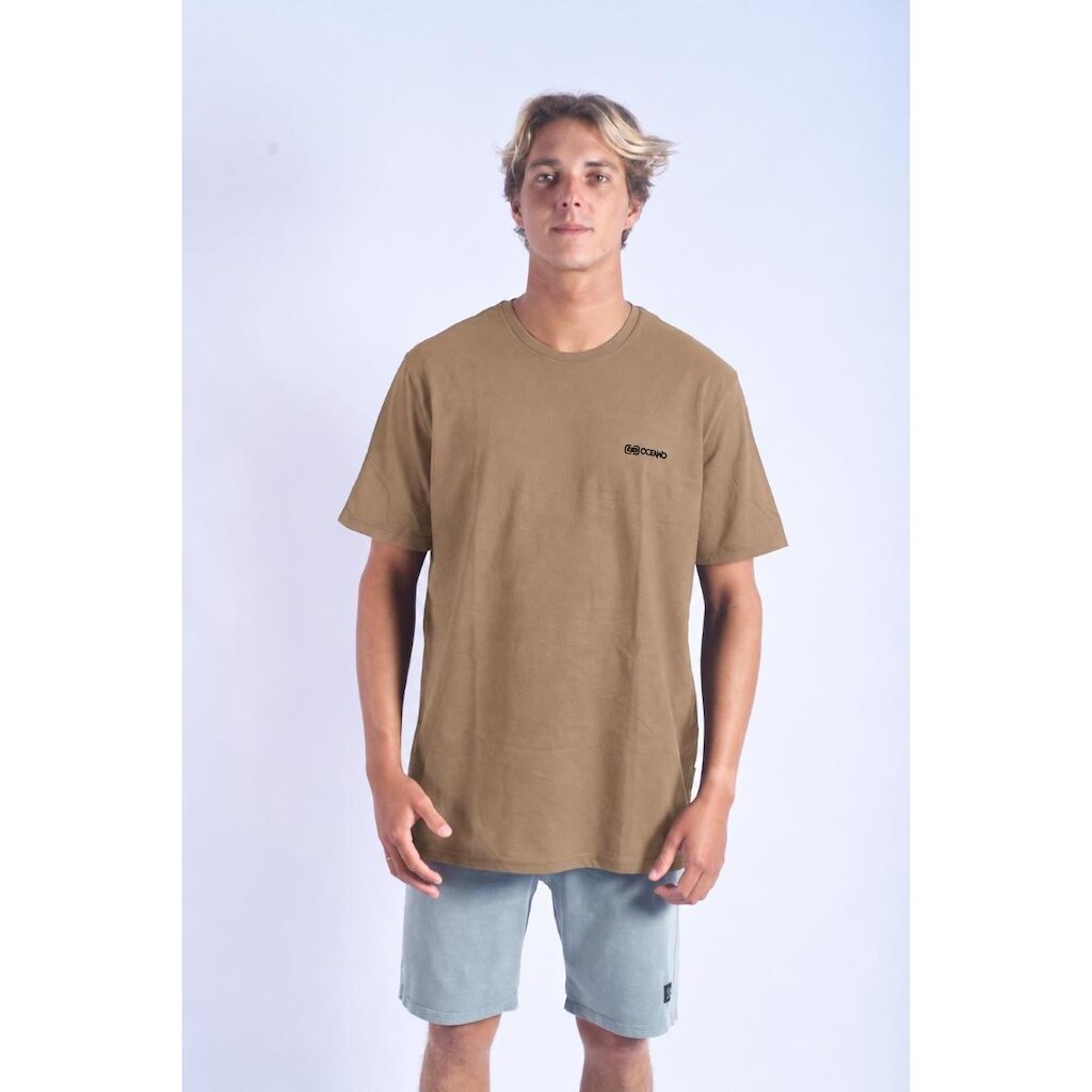 Camiseta Masculina Oceano K Menor Malha Bege 19988