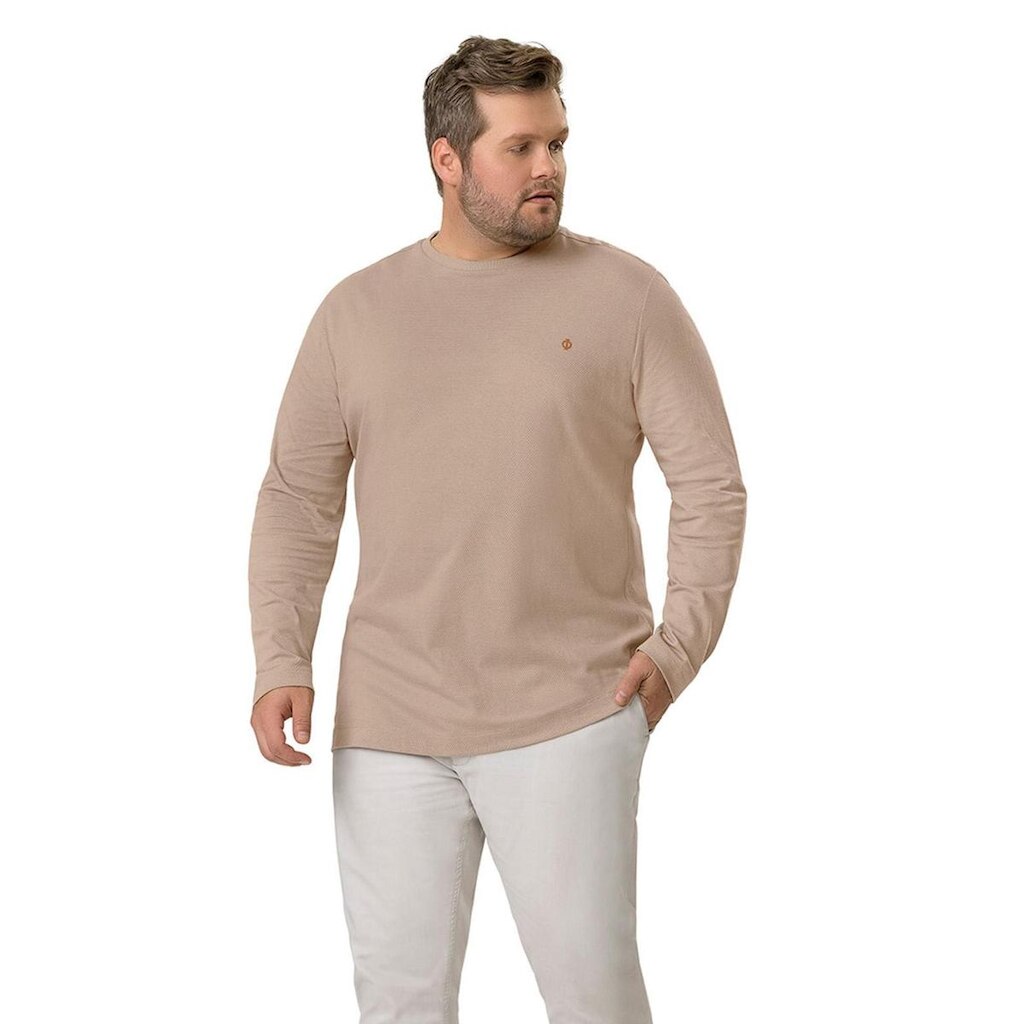 Camiseta Masculina Plus Size Manga Longa Diametro Marrom
