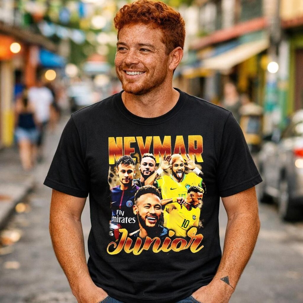 Camiseta Masculina Preta Neymar Jr Brasil 100% Algodão 30.1 Premium Urbana Dia a Dia Copa 2026