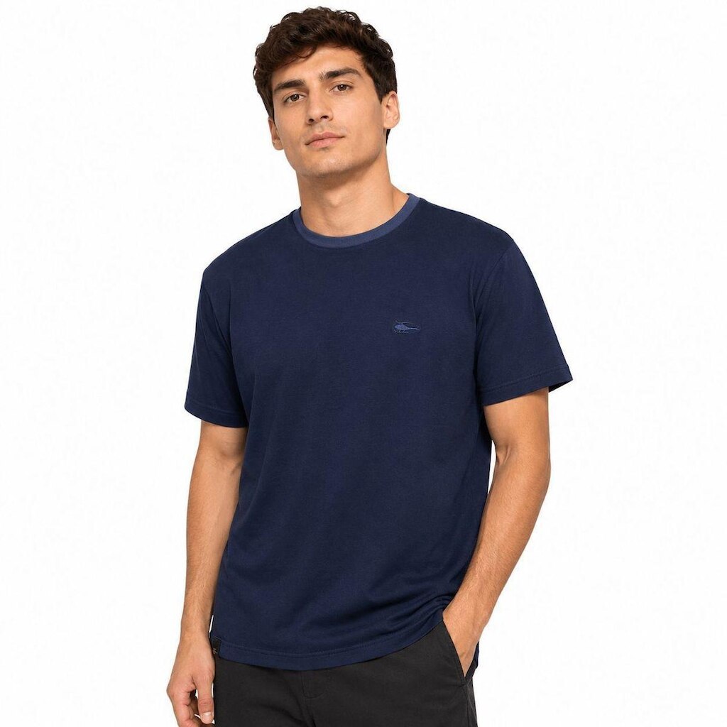Camiseta Masculina Sallo Slim Fit Marinho 8176 Algodão Peruano - Marinho GG
