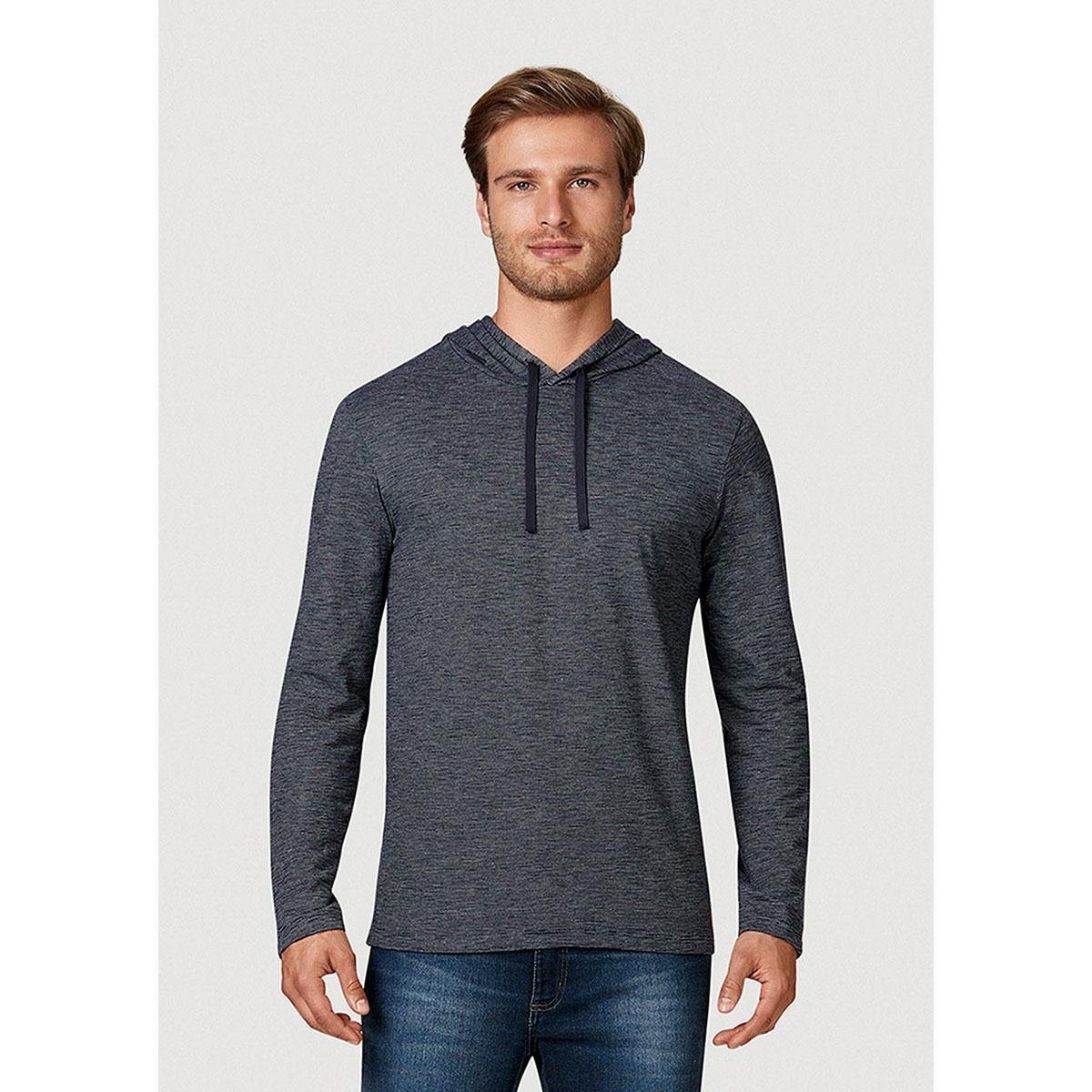 Camiseta Masculina Slim Em Malha De Algodão Com Capuz - 4EQREAHEN2 - Azul Escuro é boa?