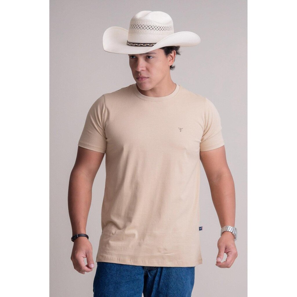CAMISETA MASCULINA TEXAS FARM - CM143 - BEGE AREIA/ MARROM
