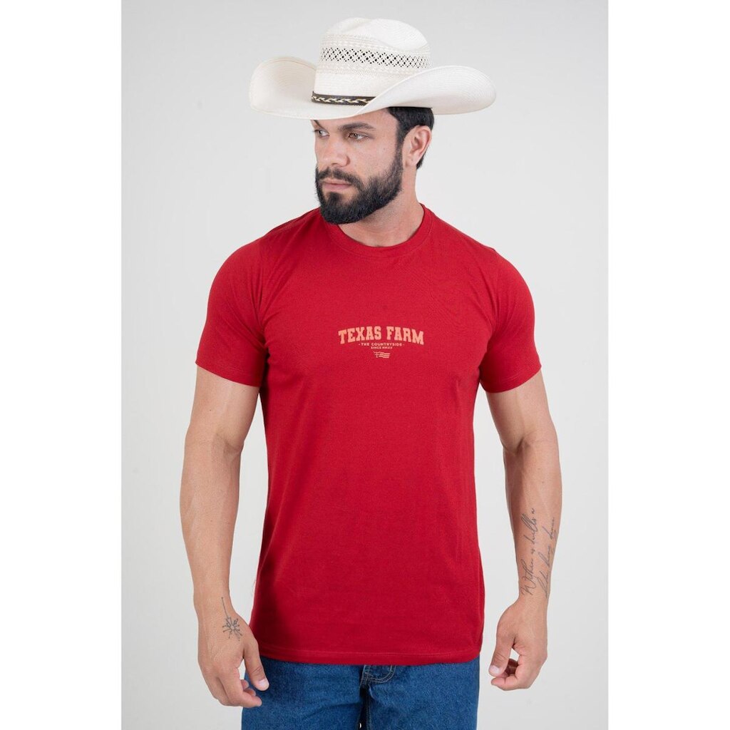 CAMISETA MASCULINA TEXAS FARM - CM633 - VERMELHO BORDO