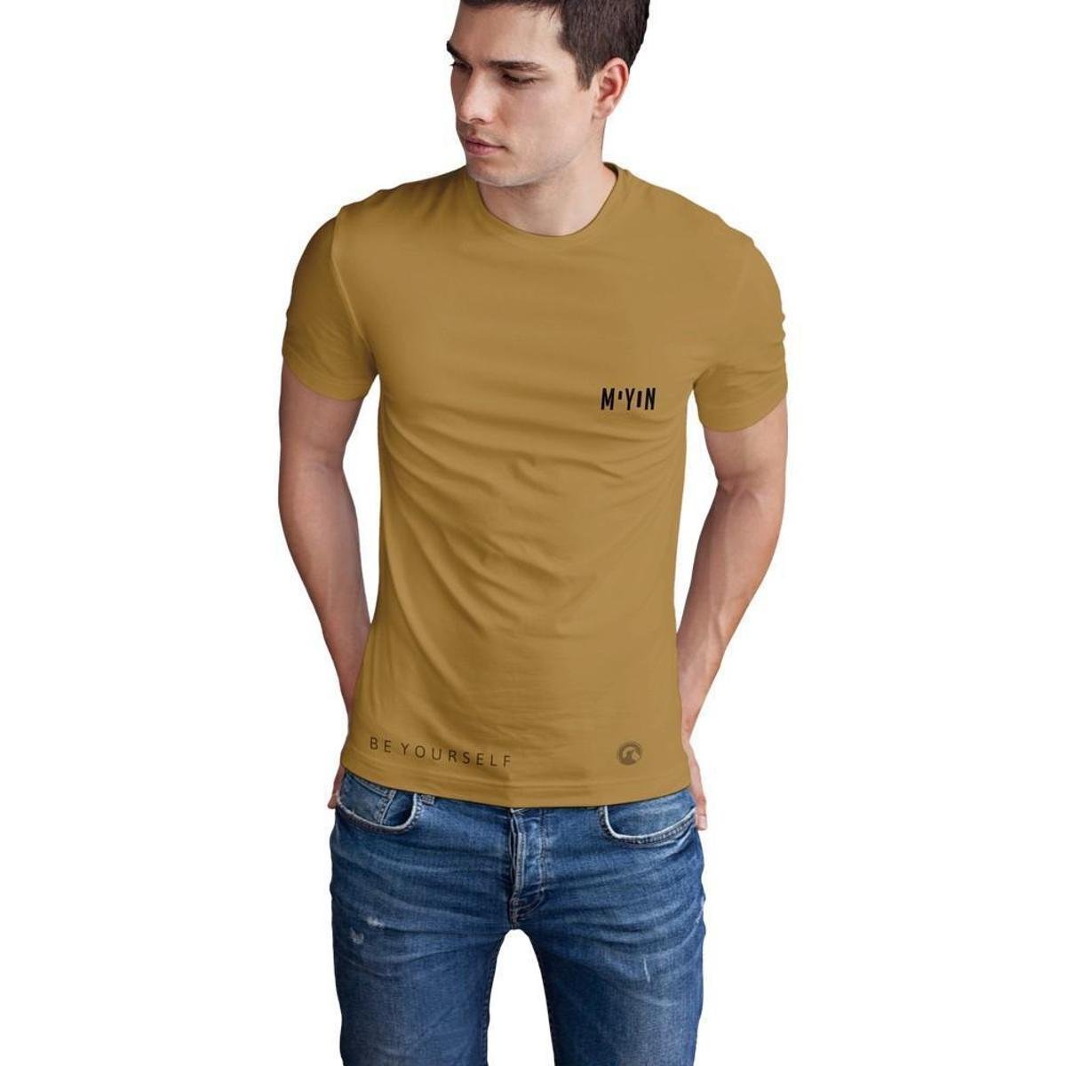 Camiseta Mayon Slim Algodão Egípcio Logo M.Y.N - Bege Menor preço em Camiseta Mayon Slim Algodão Egípcio Logo M.Y.N - Bege