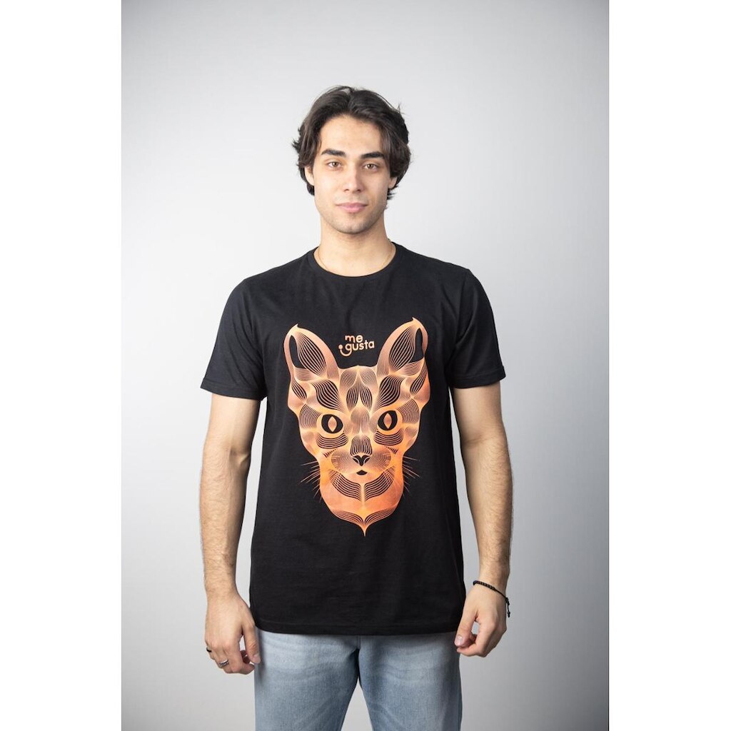 Camiseta Me Gusta Gato 3D laranja frente Masculina