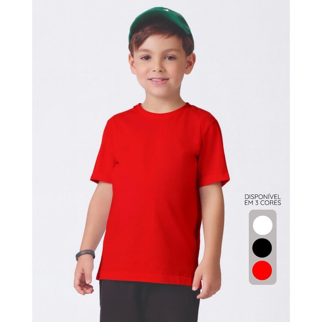 Camiseta meia malha básica verão infantil leve casual - Branco,Preto e Vermelho - Menino 1 a 10 anos
