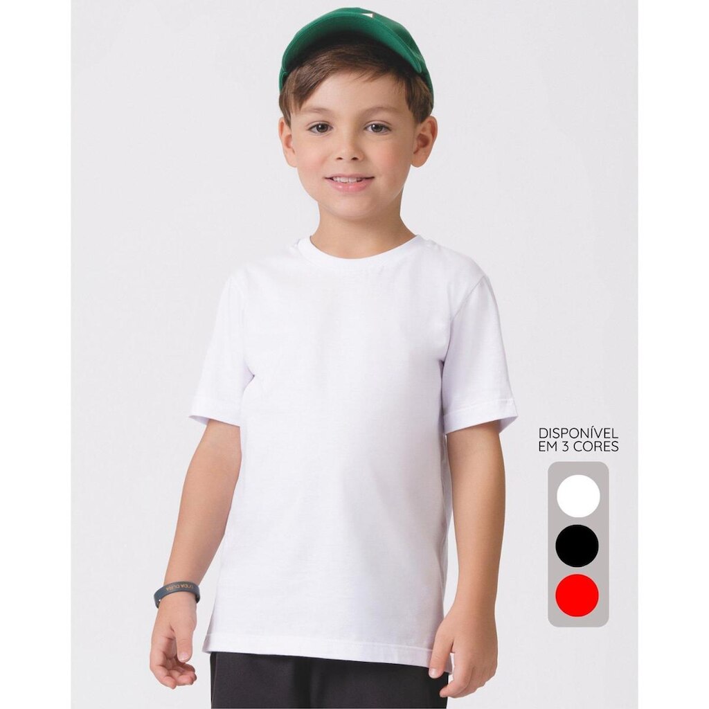 Camiseta meia malha básica verão infantil leve casual - Branco,Preto e Vermelho - Menino 1 a 10 anos