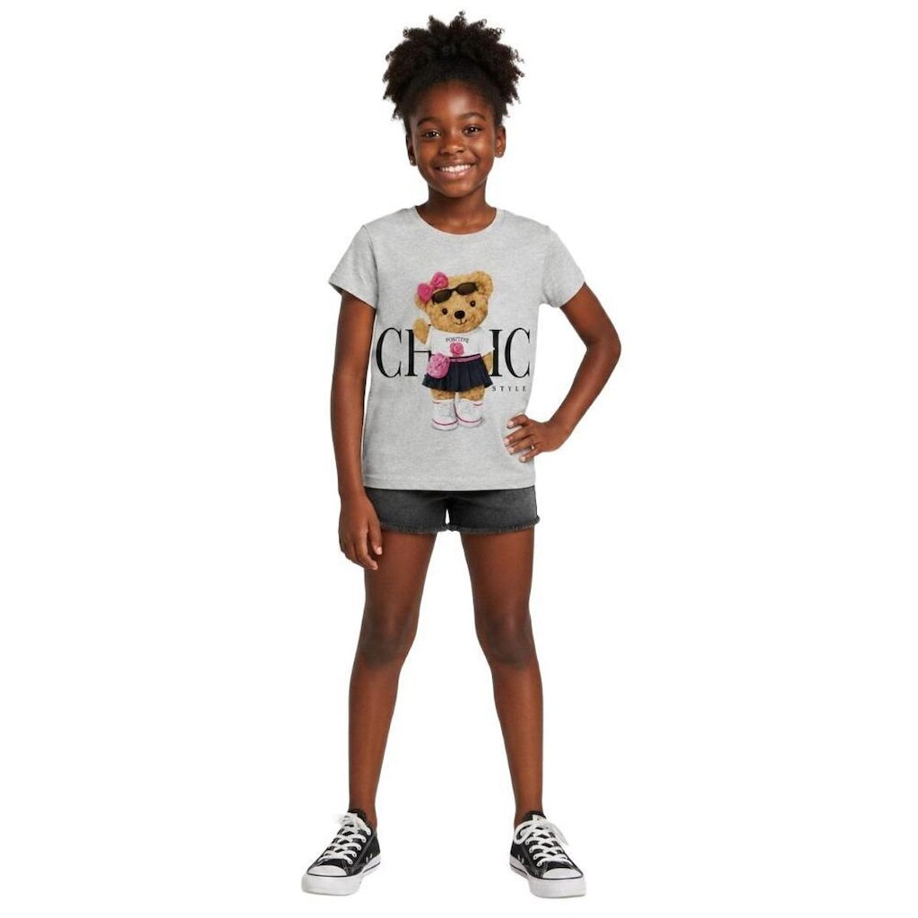 Camiseta Menina Infantil Juvenil Estampa de Ursinho Algodão