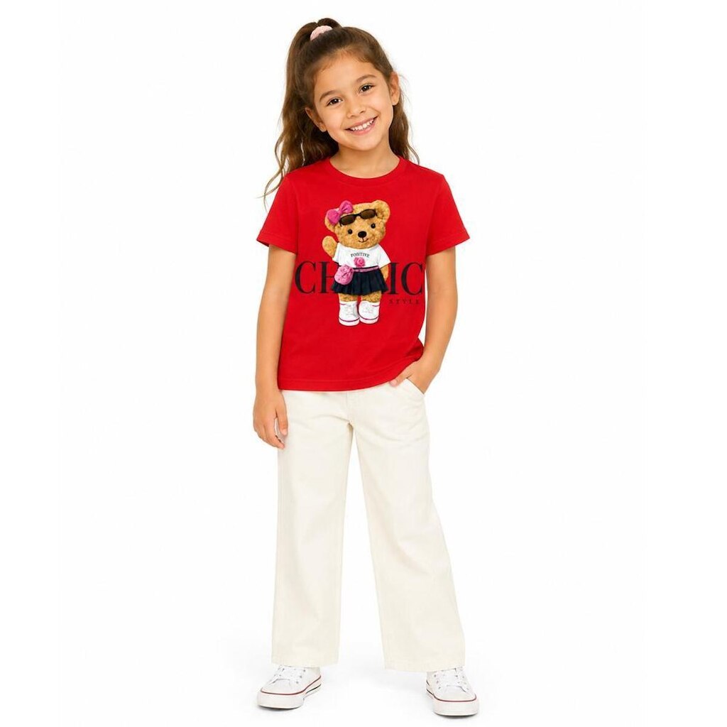 Camiseta Menina Infantil Juvenil Estampa de Ursinho Algodão