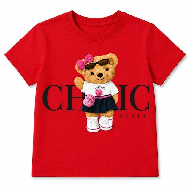 Camiseta Menina Infantil Juvenil Estampa de Ursinho Algodão
