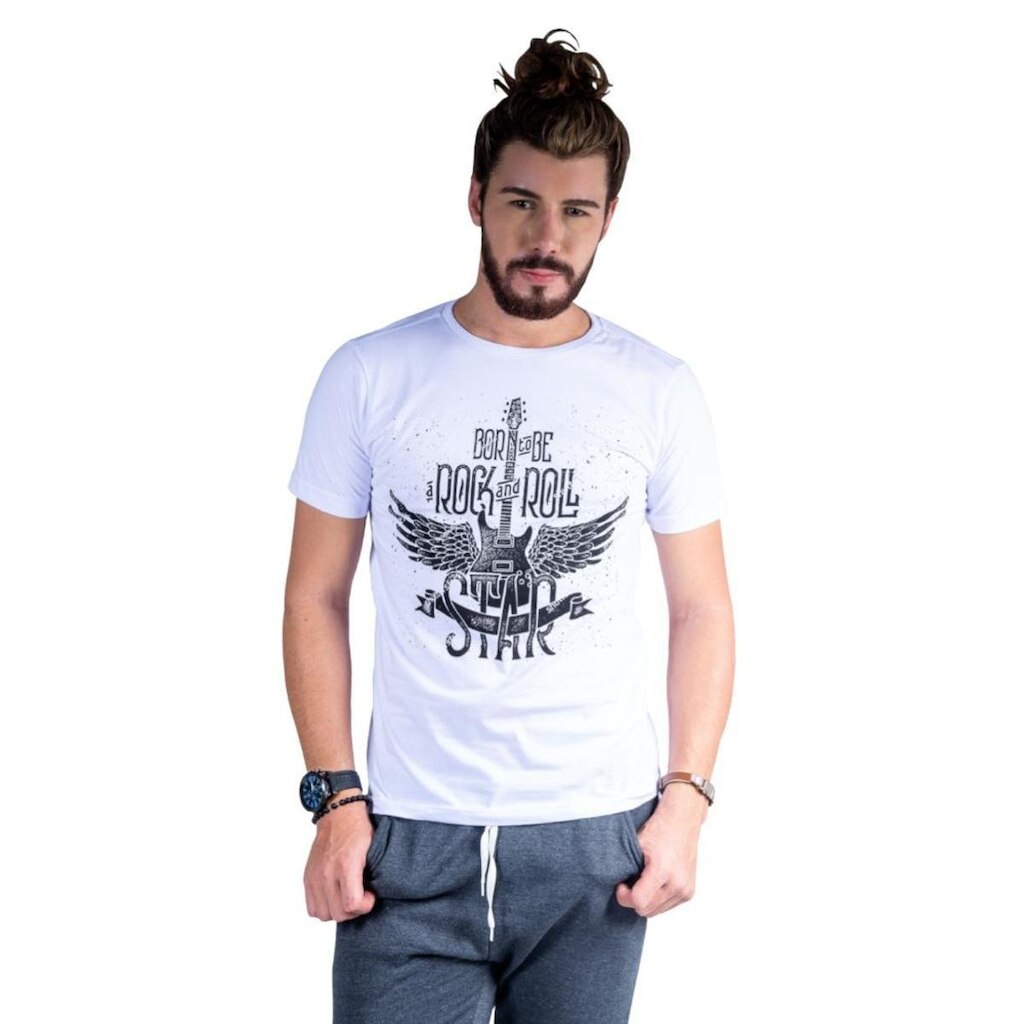 Camiseta Mister Fish Estampado Rock and Roll Masculina