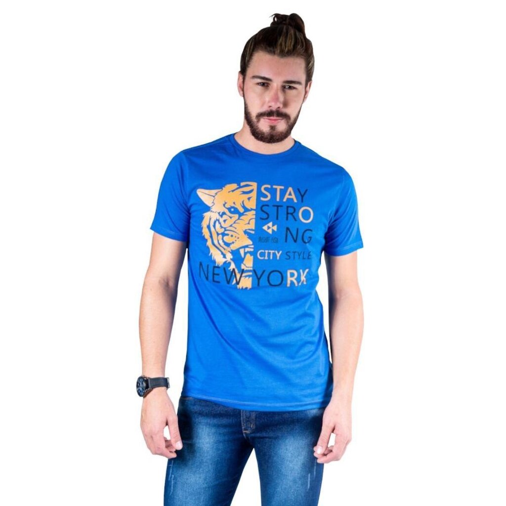 Camiseta Mister Fish Estampado Stay Strong Ney York City Masculina