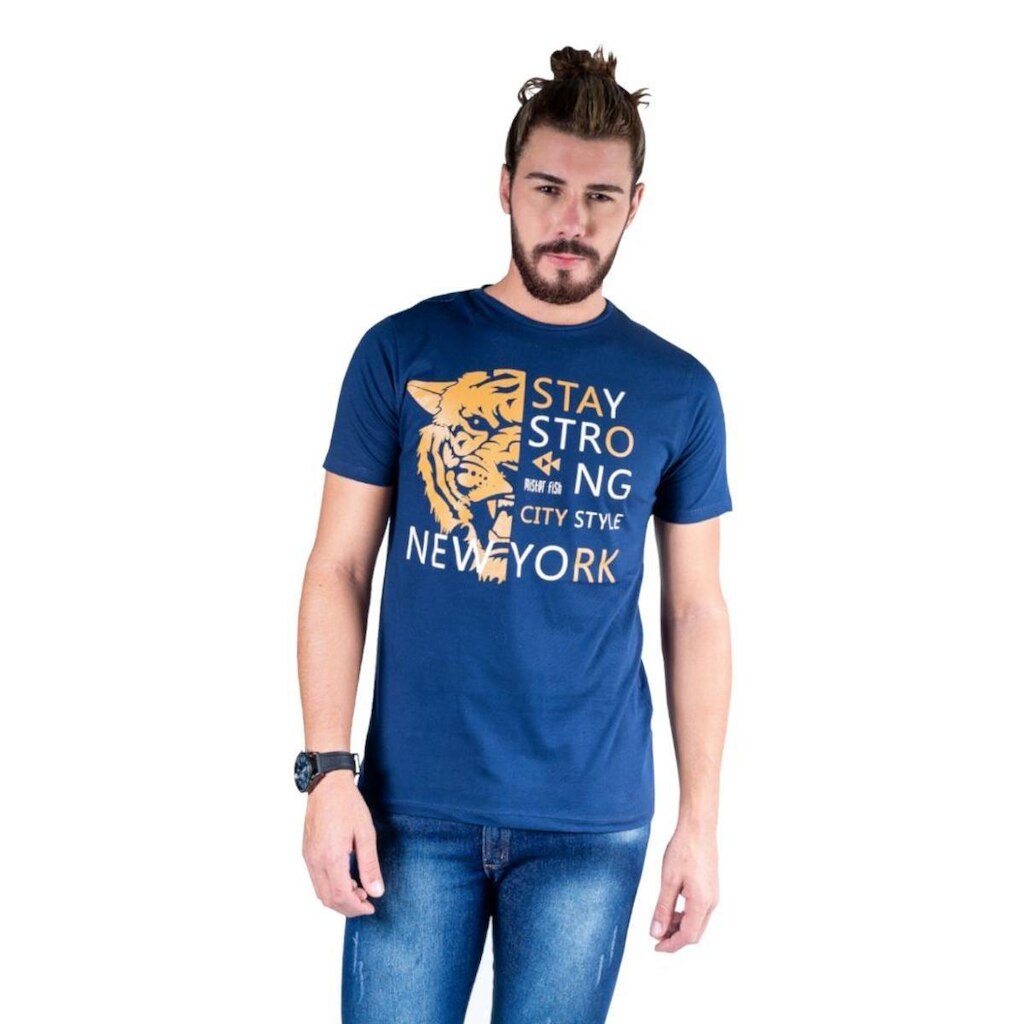 Camiseta Mister Fish Estampado Stay Strong Ney York City Masculina