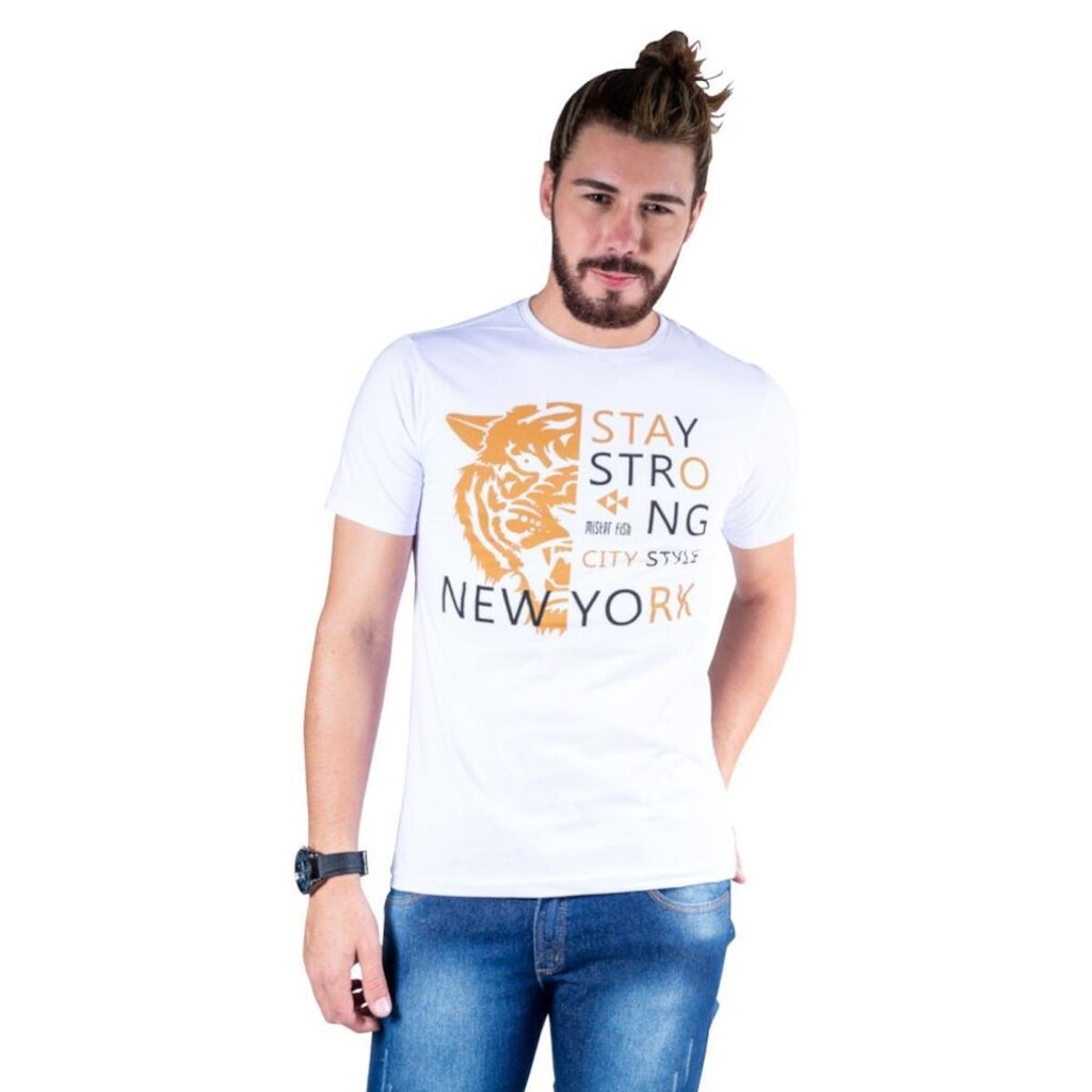 Camiseta Mister Fish Estampado Stay Strong Ney York City Masculina