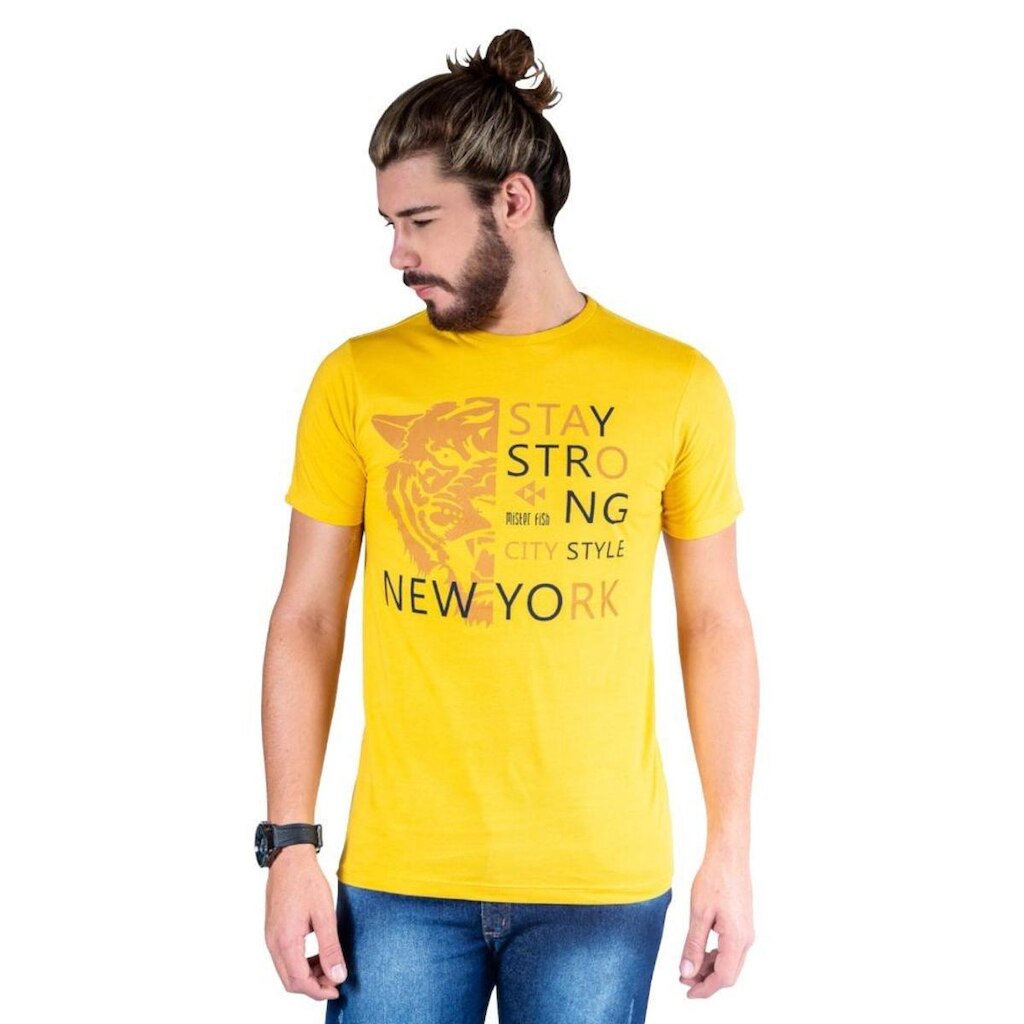 Camiseta Mister Fish Estampado Stay Strong Ney York City Masculina