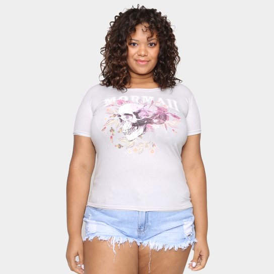 Camiseta Mormaii Skull and Flowers Plus Size Feminina - Mescla Claro