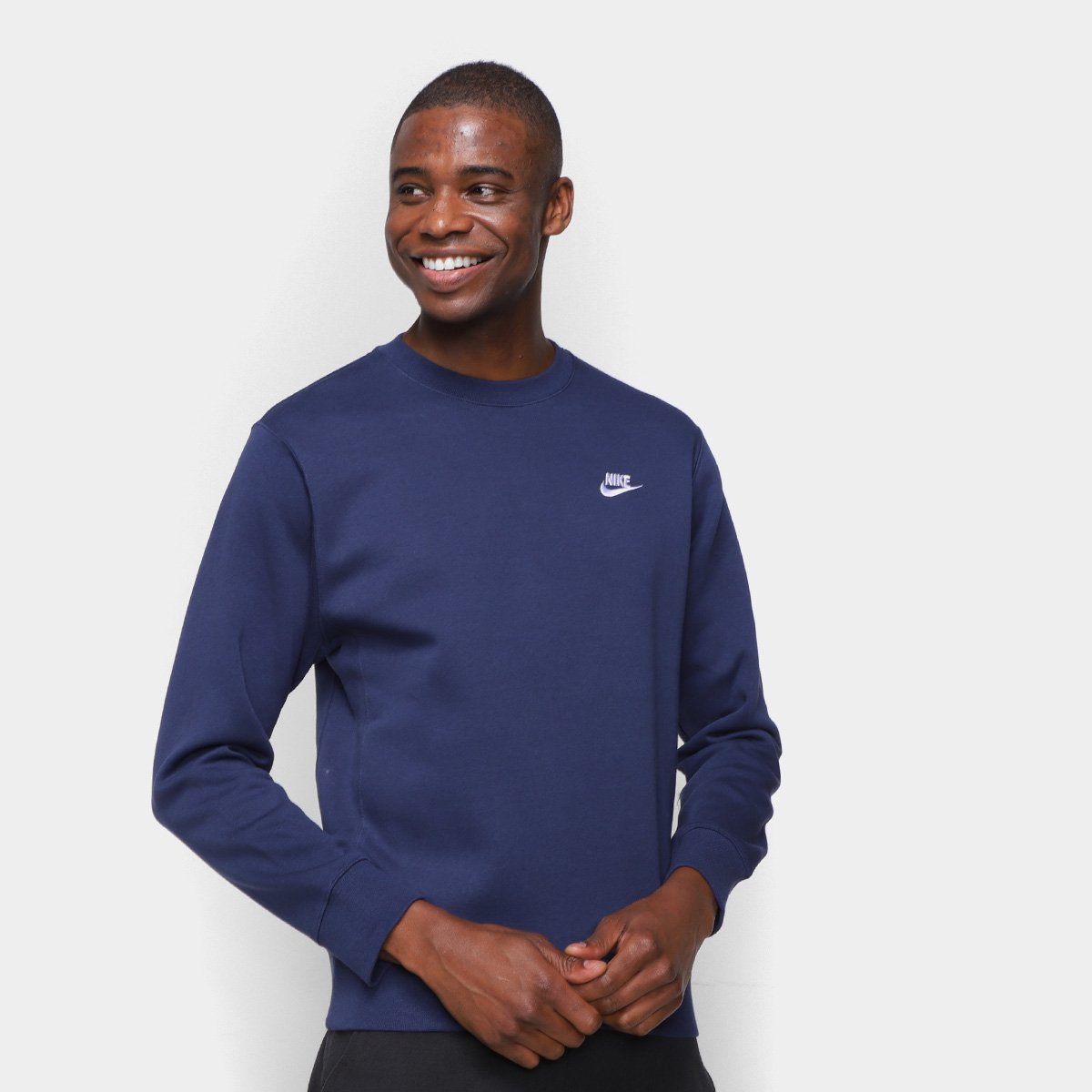 Camiseta Nike Sportwear Club Crew Manga Longa Masculina - Marinho Menor preço em Camiseta Nike Sportwear Club Crew Manga Longa Masculina - Marinho