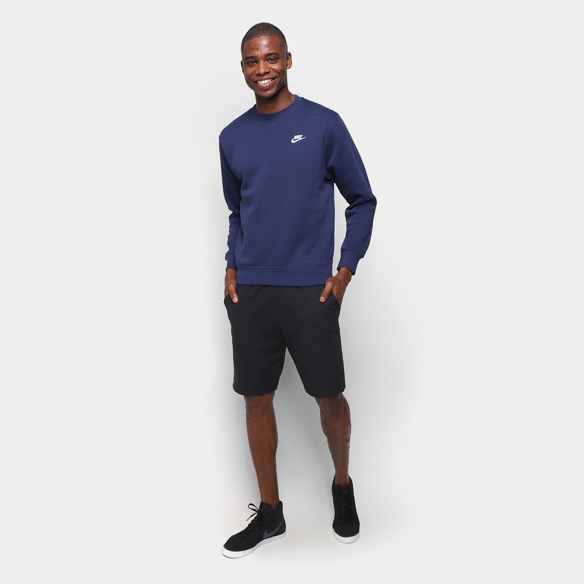 camiseta nike sportswear club crew manga longa masculina