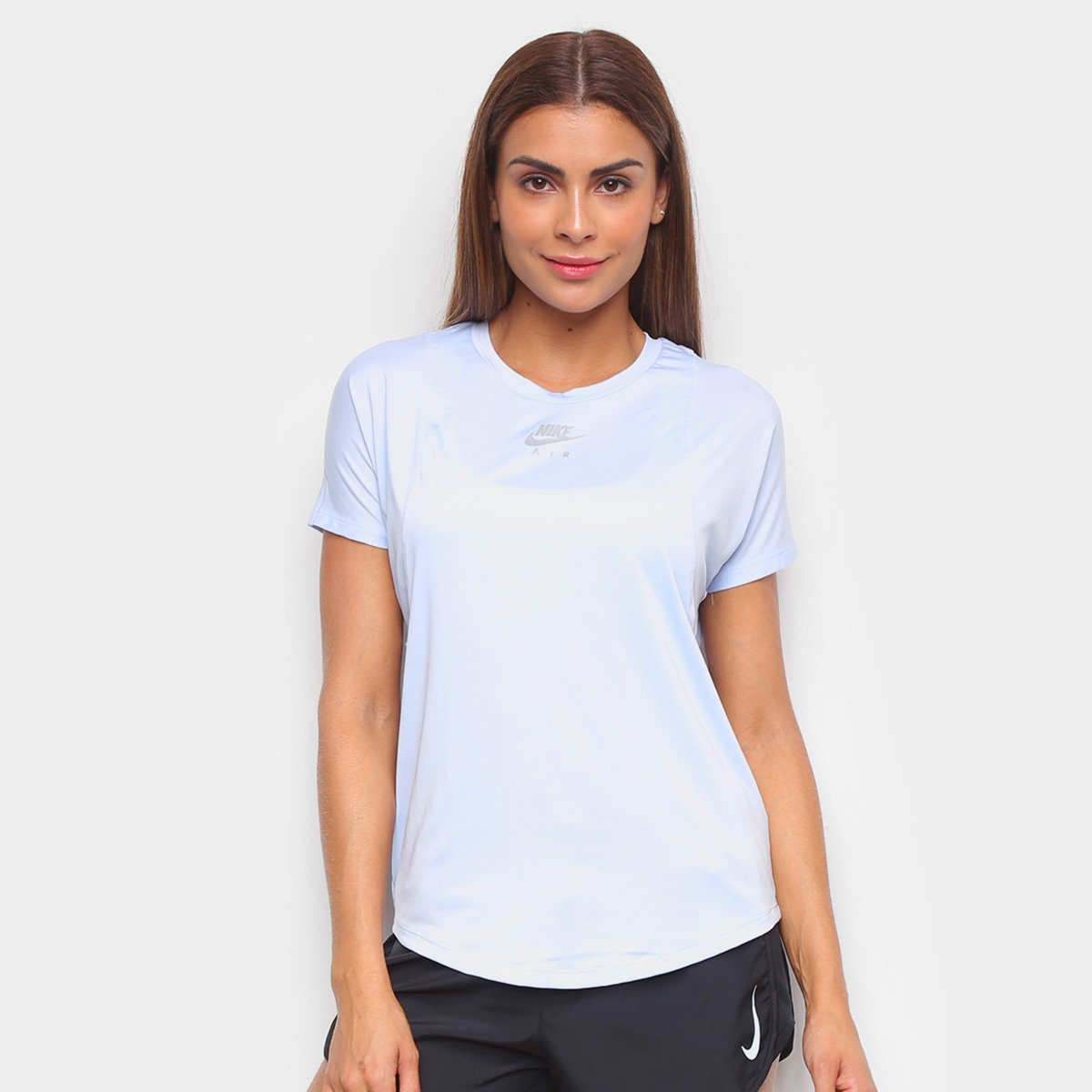 Camiseta Nike Top SS Feminina - Azul+Prata Menor preço em Camiseta Nike Top SS Feminina - Azul+Prata
