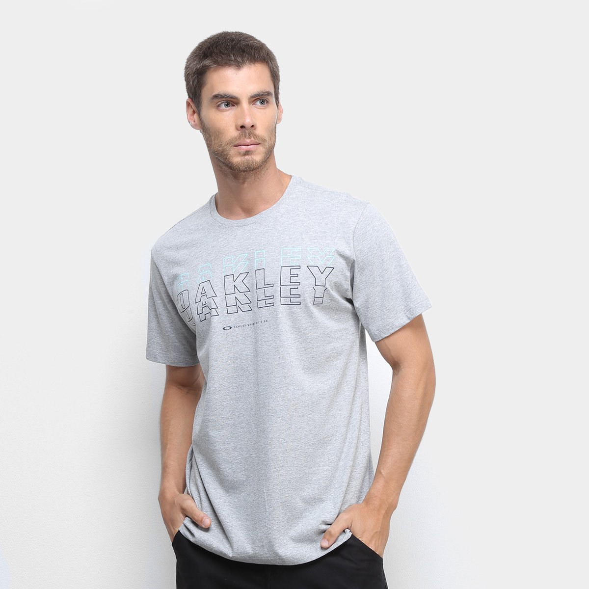 Camiseta Oakley Mod Bark Lines Masculina - Cinza Menor preço em Camiseta Oakley Mod Bark Lines Masculina - Cinza