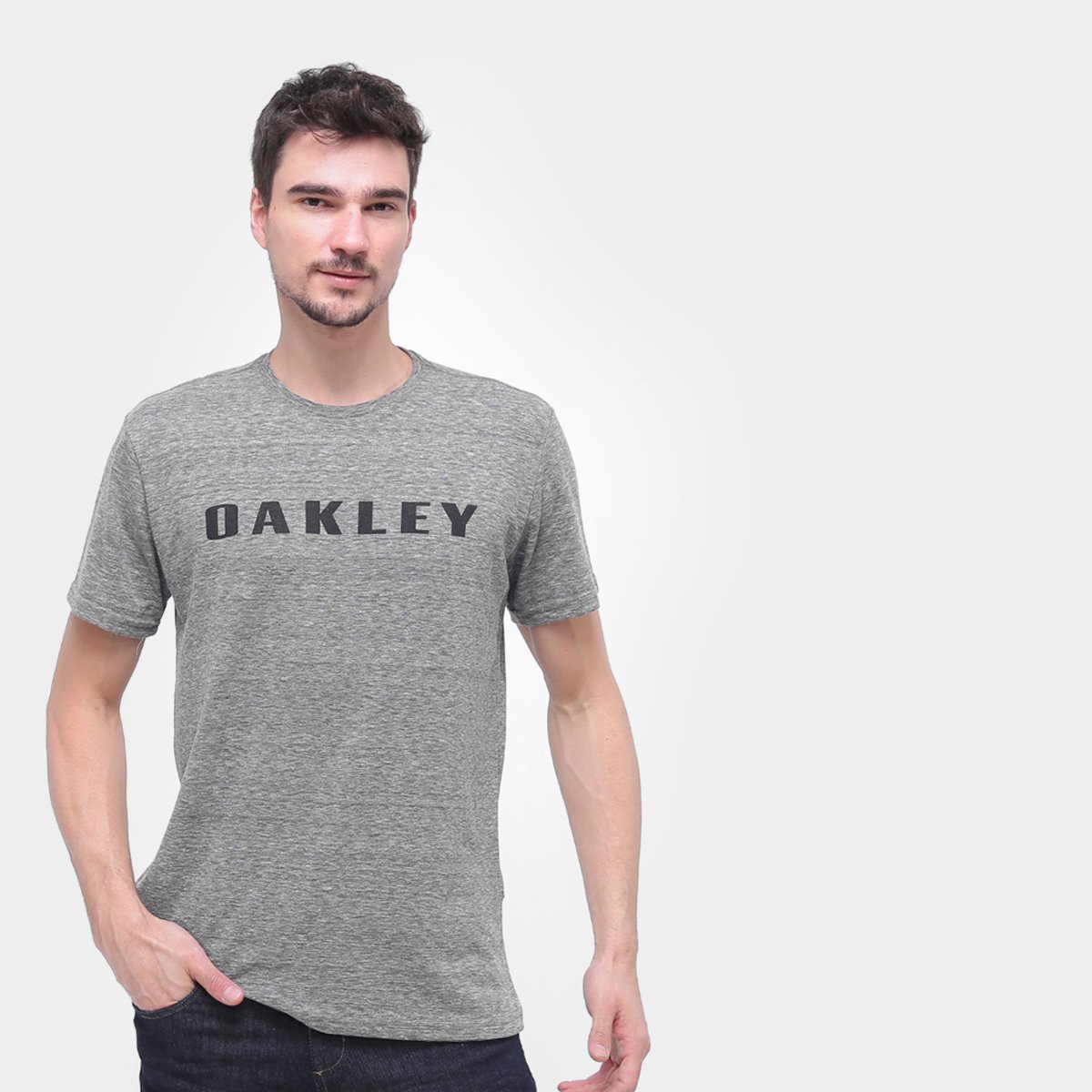 Camiseta Oakley O-Rec Bark Masculina - Cinza+Preto Menor preço em Camiseta Oakley O-Rec Bark Masculina - Cinza+Preto