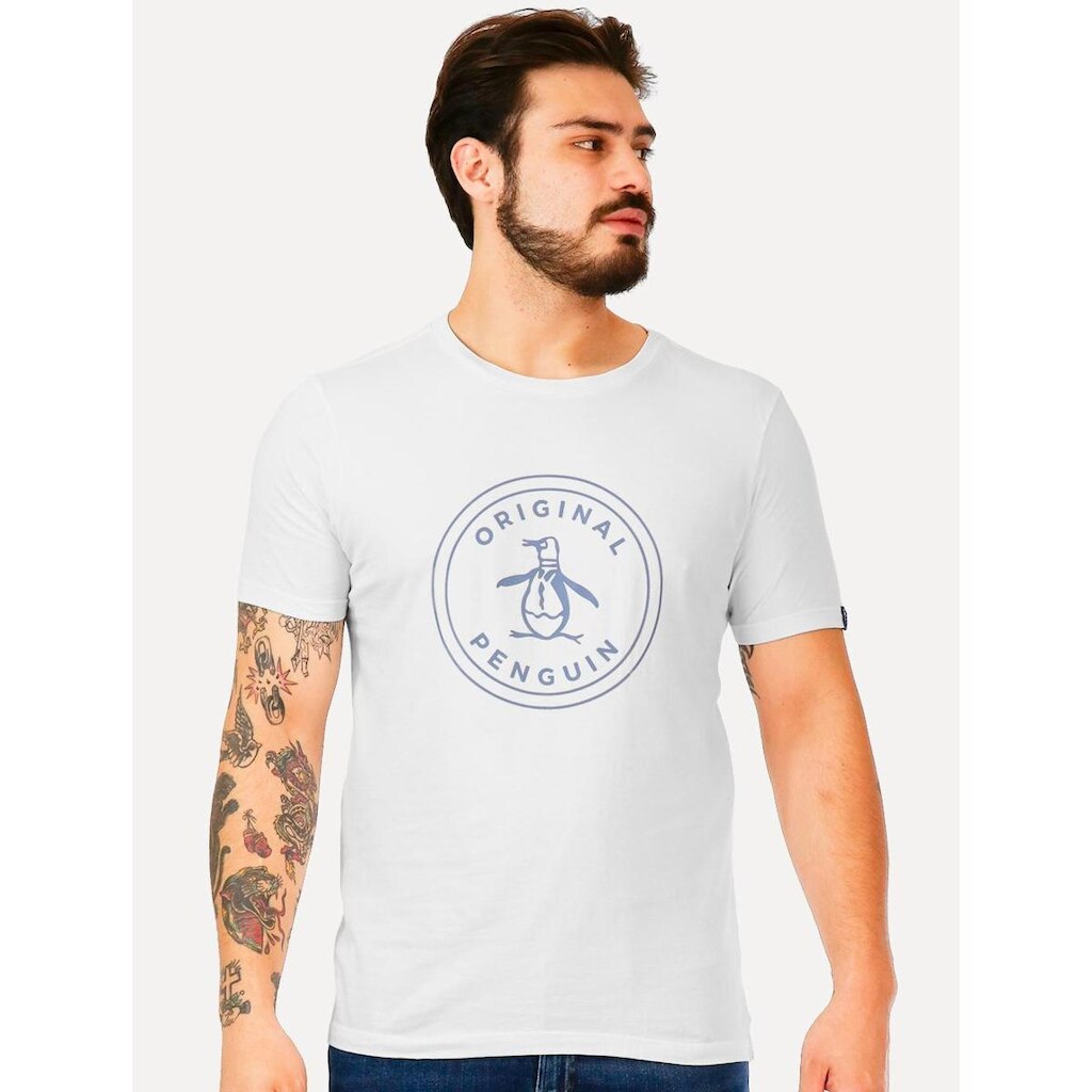 Camiseta Original Penguin Masculina Blue Circle Logo Branca