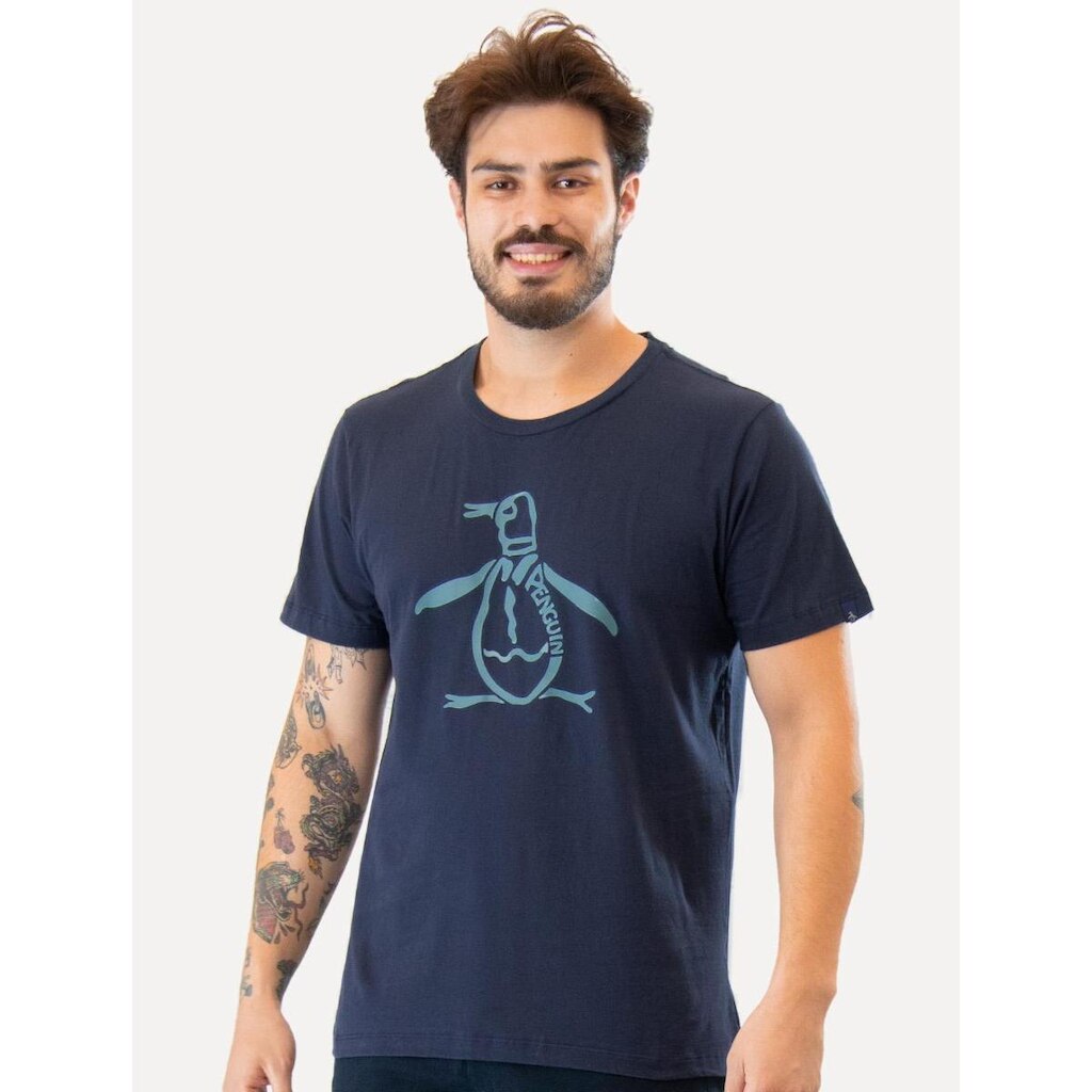 Camiseta Original Penguin Masculina Blue Mascot Logo Azul Marinho