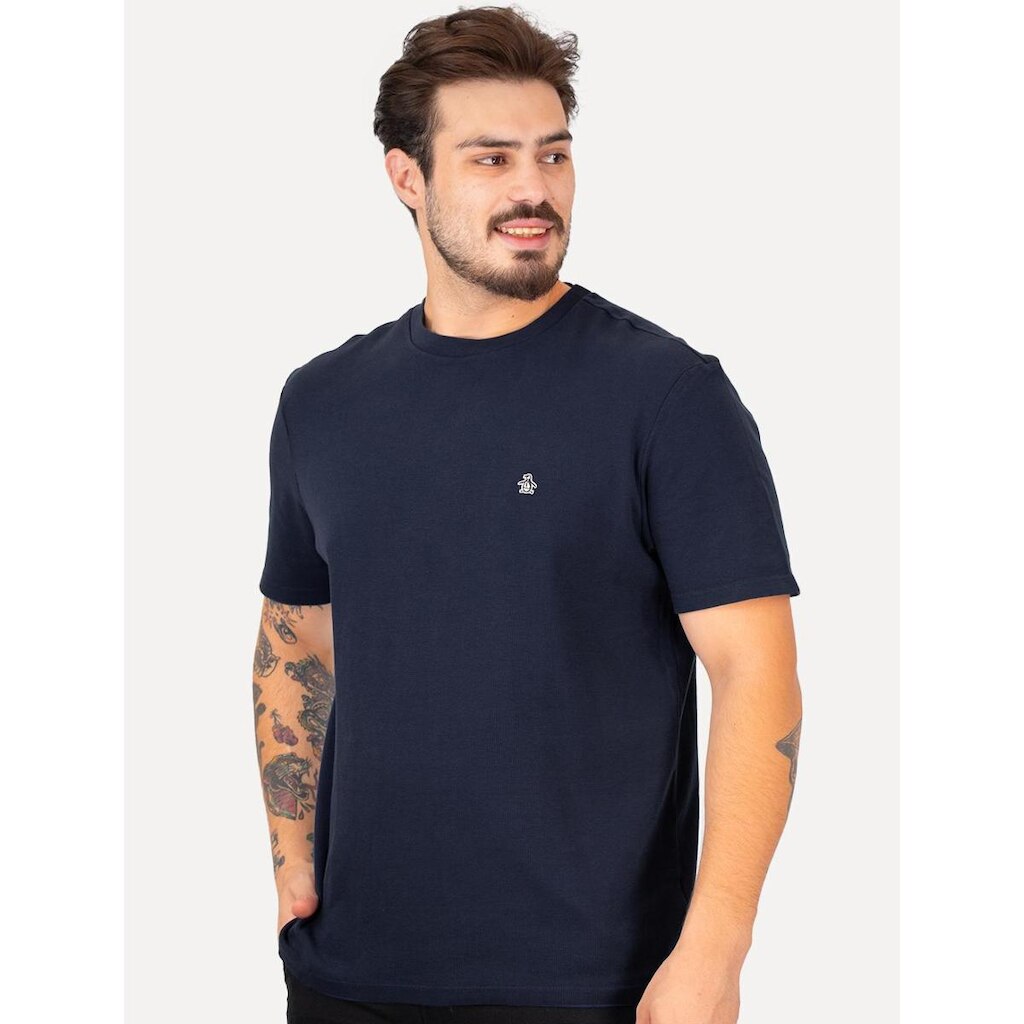 Camiseta Original Penguin Masculina Piquet Patch Azul Marinho