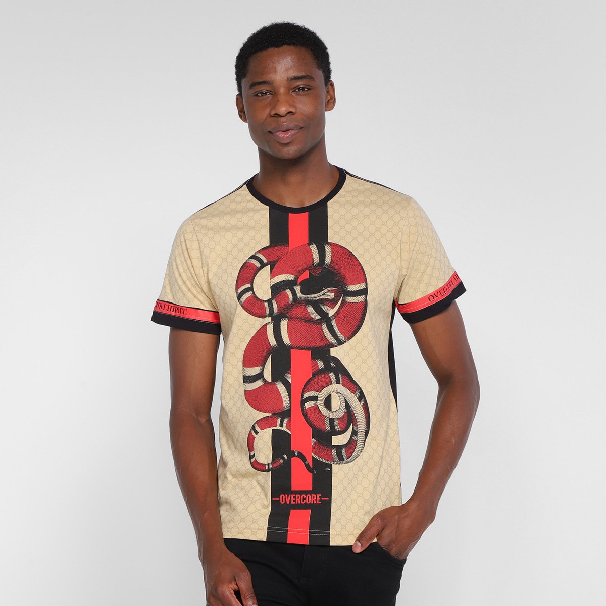 Camiseta Overcore Estampada Masculina - Bege Menor preço em Camiseta Overcore Estampada Masculina - Bege
